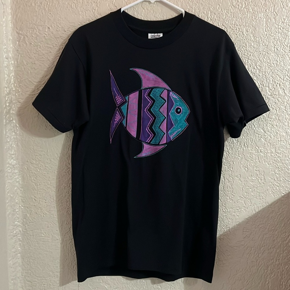 VTG Hawaiian Fish Tee Oneita Tag size L single stitch tee